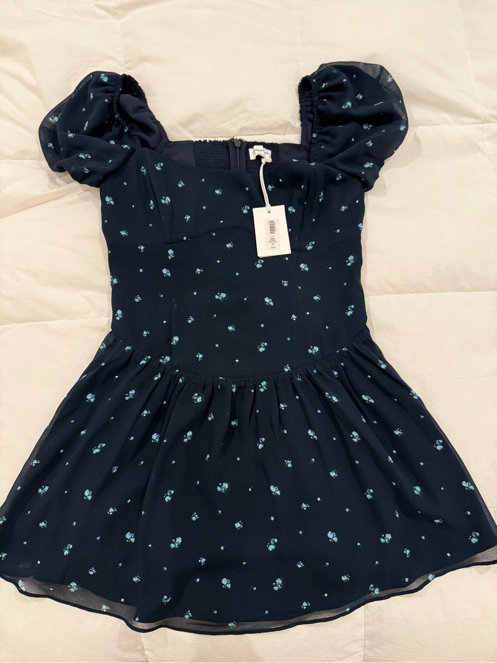 Aritzia Navy Mini Dress with Light Blue Floral Print